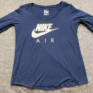 Nike Air Athletic Cut Long Sleeve Shirt Mens XL Blue Big Logo Graphic Cotton